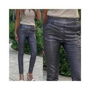 Bevy Flog Dafna Metallic Shimmer Snake Print Pants (Sz 26 HEMMED) Gray Silver